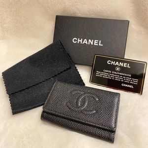 Authentic Chanel Caviar Timeless key holder in black